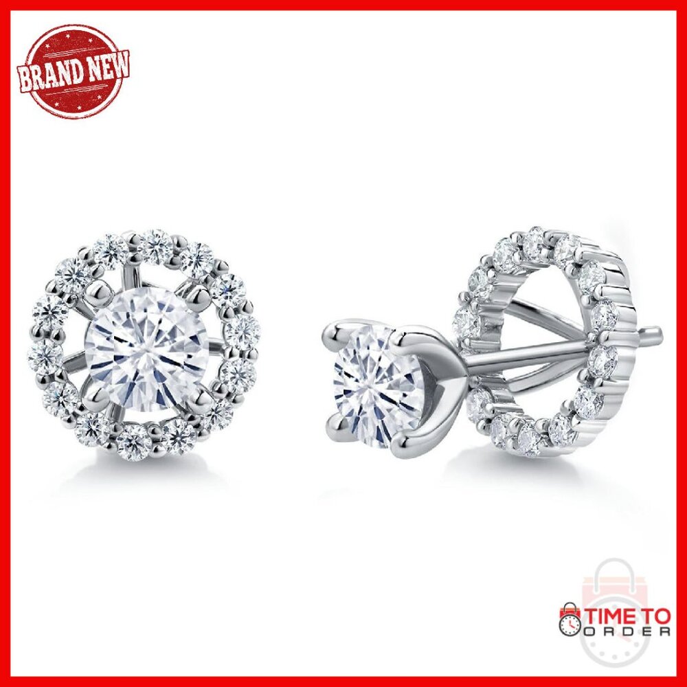 Sterling Silver Gemstone Moissanite Stud Earrings With Removable Jackets